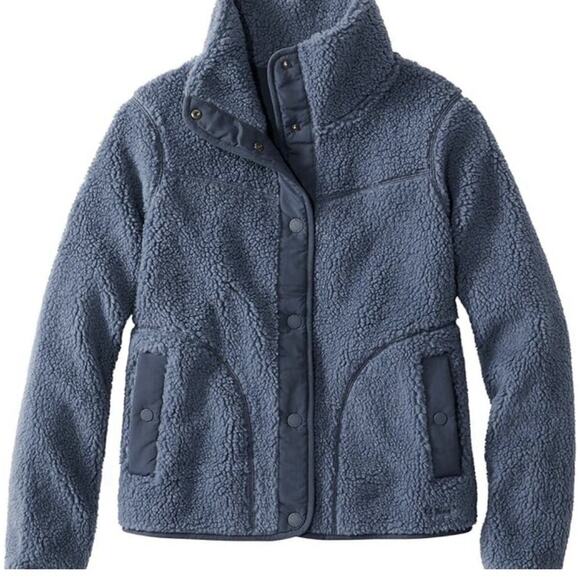 L.L. Bean Jackets & Blazers - LL Bean Sherpa Fleece Jacket Deep Pile Blue Snap Closure S/XS